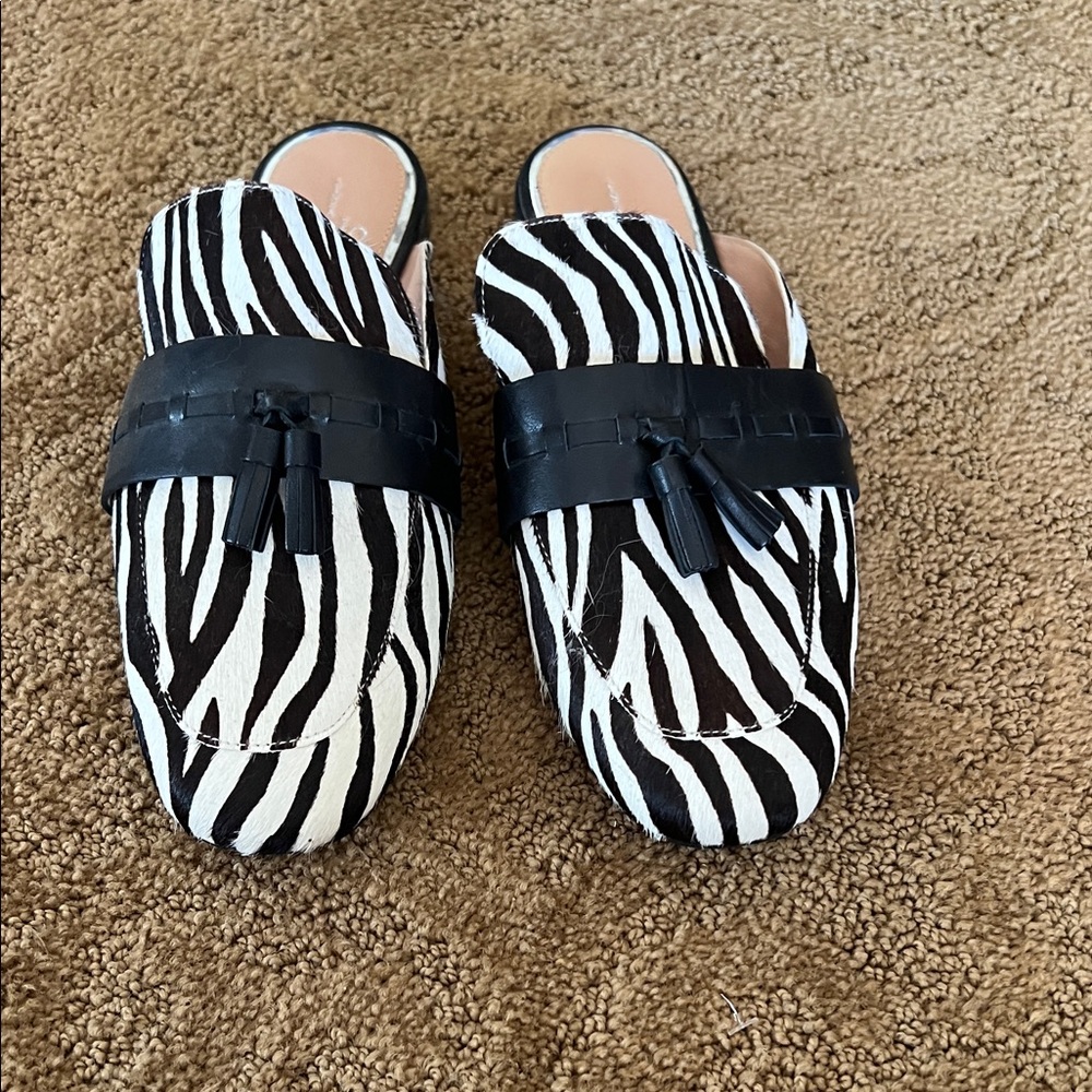 Paolo Zebra Pattern Mules with Black Accent